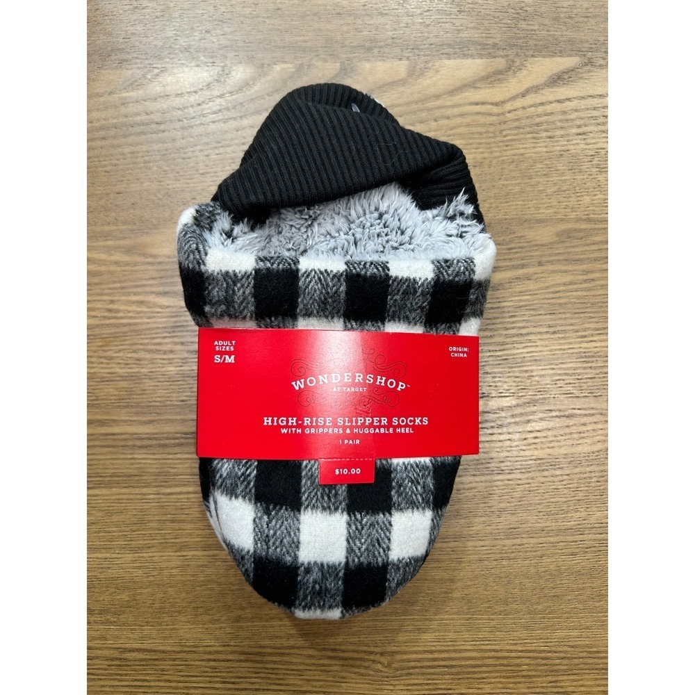 WonderShop‎ Buffalo Plaid High Rise Slipper Socks Grippers Huggable Heel S/M